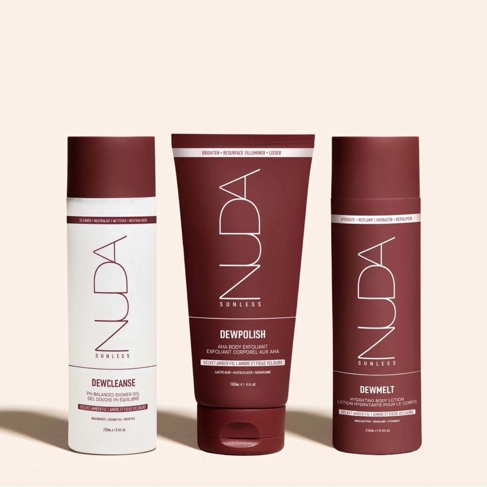 NUDA Sunless Body Care Trio - Burgundy & White Packaging